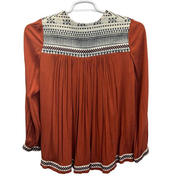 H&M Boho Peasant Blouse Orange Embroidered Tunic Top 10 M Ethnic Festival Flowy - Picture 5 of 11